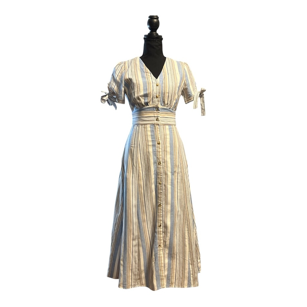 Francesca's Alya Button Front Midi Dress XS Tie Sleeve Cottagecore Prairie NWT - Picture 2 of 6